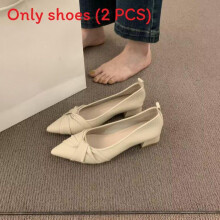 (Beige,40)Small Pointed Toe Shoes With Solid Color And Pleated Design For Spring Outings