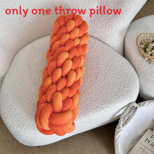 (Orange) Braided Solid Color Throw Pillow With Pp Cotton Filling For Sofa And Decor Bed