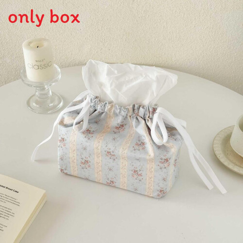 (Light Blue)Retro Stripe Cloth Tissue Holder With Drawstring For Restaurant Or Use Kitchen