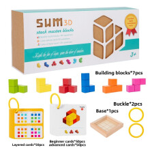 Blocs d'entraînement cérébral en bois pour enfants jouet de construction avec cartes défi