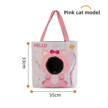 (Pink Cat)Bolsa de Viaje para Mascotas con Gran Capacidad y Diseño Estampado de Dibujos Animados para Gatos Perros Pequeños