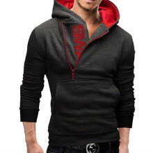 (Gray Red,2XL)Moletom masculino inverno fino com capuz quente casaco jaqueta roupa presente moda
