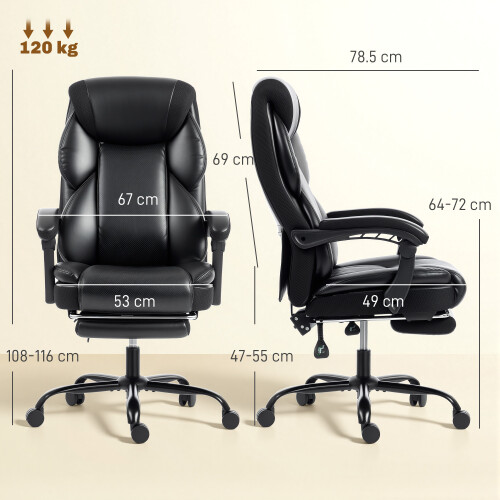 Homcom HOMCOM Adjustable Office Chair with Footrest, Armrest, Casters, Black 2