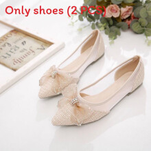 (Beige,35)Womens Pointed Toe Shoes With Bows And Rhinestone Decorations For Use Daily