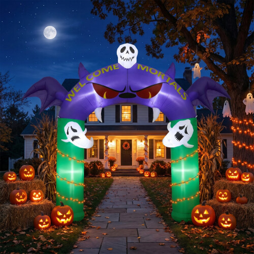 Living And Home 8.2FT Halloween Inflatable Devil Archway Decoration with Built-in Lights