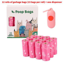(Pink 12Rolls)Sacs poubelle recyclables pour chien avec impression fraise pour nettoyage extérieur pour animaux de compagnie voyage