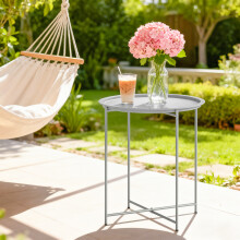 Outsunny 46cm Round Garden Table Side Table with Removable Tray, White