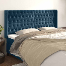 vidaXL Kopfteil mit Ohren Dunkelblau 183x16x118/128 cm Samt