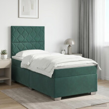 vidaXL Boxspringbett mit Matratze Dunkelgrün 90 x 200 cm Samt