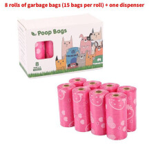 (Pink 8Rolls)Recyclable Dog Waste Bags With Strawberry Print For Outdoor Pet Cleanup Travel