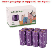 (Purple 8Rolls)Recyclable Dog Waste Bags With Strawberry Print For Outdoor Pet Cleanup Travel