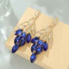 (Blue) Long Modern Alloy Drop Earrings Irregular Shape Crystal Jewelry Stylish Women
