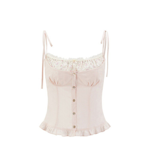 (Pink,L)Camisa feminina de verão com design de renda e micro elasticidade para uso casual