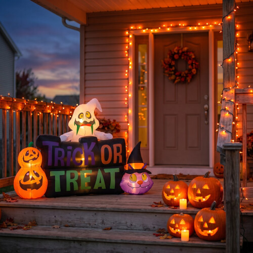 Living And Home 5.3FT Halloween Inflatable Pumpkin Ghost Cat Decoration with Built-in Lights