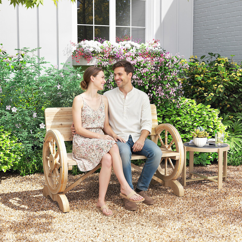 Outsunny Wooden Garden Bench Outdoor Loveseat With High Back, Natural Wood