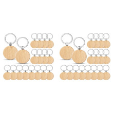 120Pcs Blank Round Wooden Key Chain Diy Wood Keychains Key Tags Can Engrave Diy Gifts