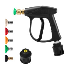 High Pressure Washer Gun 4350 PSI, Short Jet Wash Gun with 5 Nozzles & Quick Connector, M22-14mm Adapter 1/4" Quick Connect for Car, Patio & Garden