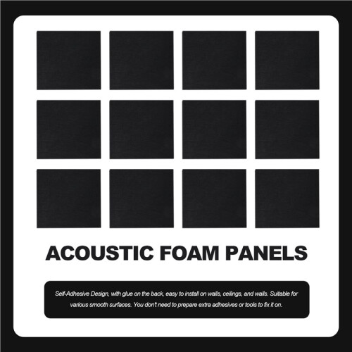 PainéIs AcúSticos Autoadesivos Pacote de 12, Acolchoamento à Prova de Som de 12 X 12 X 0,4 Polegadas, Painel de AbsorçãO de Som para Casa, Preto 1