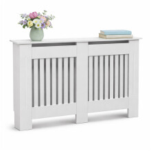 Oypla Large White Wooden Slatted Grill Radiator Cover MDF Cabinet