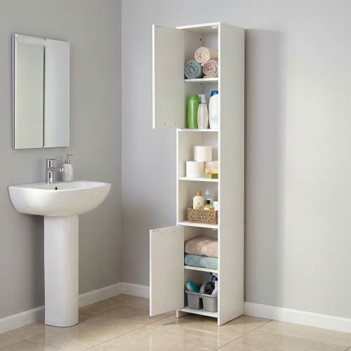 Living And Home Modern Tall Bathroom Storage Cabinet with Double Doors 1
