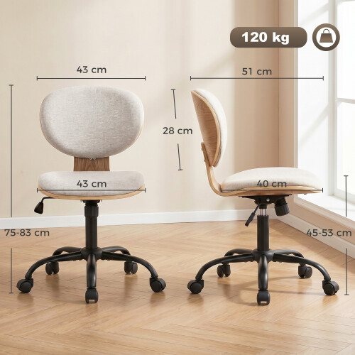 Homcom HOMCOM Home Office Desk Chair Height Adjustable, Light Grey 2