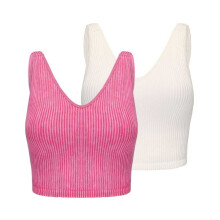 (12 UK, Raspberry/Maple Sugar) Slazenger Womens/Ladies Ribbed Sports Bra (Pack of 2)