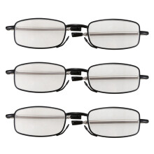 Tragbare 3 Paar Kompakte Faltbare Lesebrille mit -Flip-Top-Tragetasche für Mode für Männer und Frauen Rotation Brille + 1,5 Schwarz