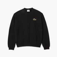 (XS, Black) Lacoste Unisex Adult Accent Badge Fleece Loose Fit Sweatshirt