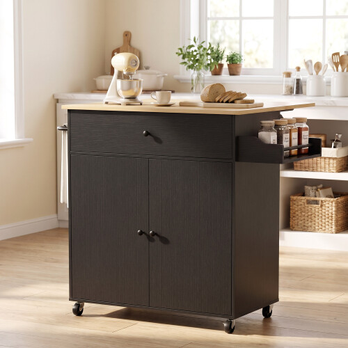 Homcom HOMCOM Kitchen Island with Drop Leaf, Rolling Kitchen Storage Trolley, Black