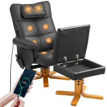 Faux Leather Massage Recliner Chair, with Storage Ottoman - Black