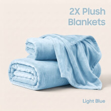 (2X Double/ Medium, Light Blue) Premium Faux Fur Blankets 370GSM Fleece Plush Sofa & Bed Throws | Pack of 2 Autumn & Winter blanket