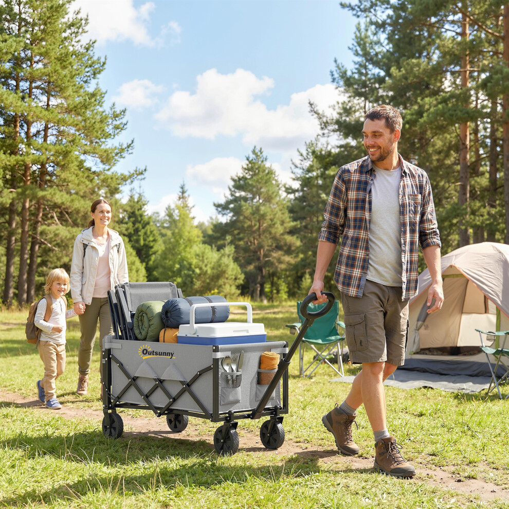 Outsunny Unisex Grey 60L Festival Trolley On Wheels, Collapsible Wagon Cart In Large - Image 5