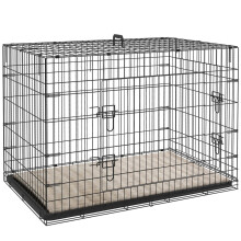 Foldable Dog Crate with 2 Doors with Tray, Soft Cushion, for Extra and Large Dogs, 106 x 71.5 x 76 cm, Black