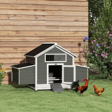 PawHut Chicken Coop with Nesting Box, Openable Top, Pull-Out Tray, Grey