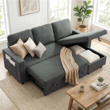L Sofa Bed, with Storage - Charcoal Grey