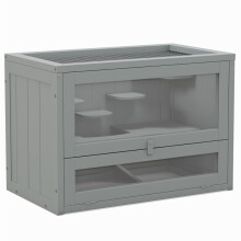 Wooden Hamster Cage Mouse Mice Rodent Small Animals Hutch Exercise Play House 60 x 35 x 42cm, Grey