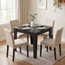 HOMCOM Dining Table for 4, 80L x 80W x 75Hcm, Black Wood Effect