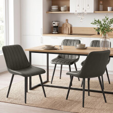 HOMCOM Faux Leather Upholstered Kitchen Chairs with Metal Legs, Grey