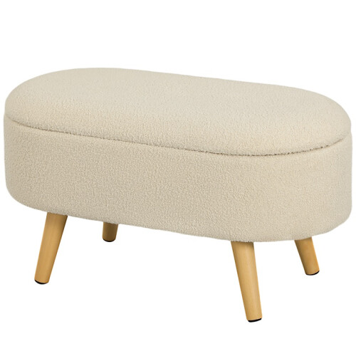 Teddy Fleece Storage Ottoman - Cream White 1