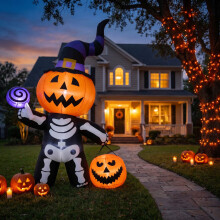 8FT Halloween Inflatable Pumpkin-Headed Skeleton Decoration with Built-in Lights