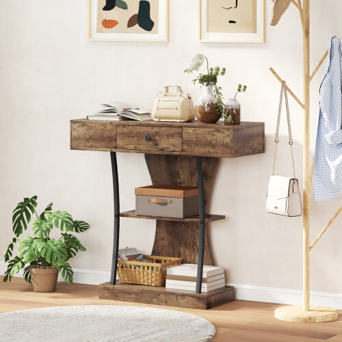 Homcom HOMCOM Console Table Hallway Table with Storage Shelves, Rustic Brown
