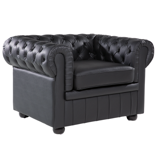 Beliani Armchair CHESTERFIELD Leather Black