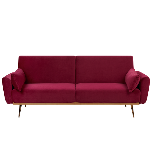Beliani Sofa Bed 3 Seater EINA Velvet Burgundy