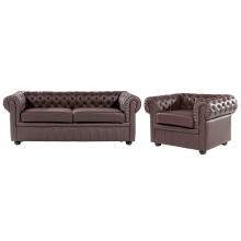 Living Room Set 4 Seater CHESTERFIELD Leather Brown
