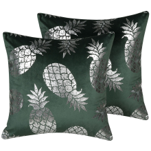 Set of 2 Decorative Cushions ASTILBE 45 x 45 cm Velvet Dark Green Plant Pattern