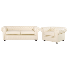 Living Room Set 4 Seater CHESTERFIELD Leather Light Beige