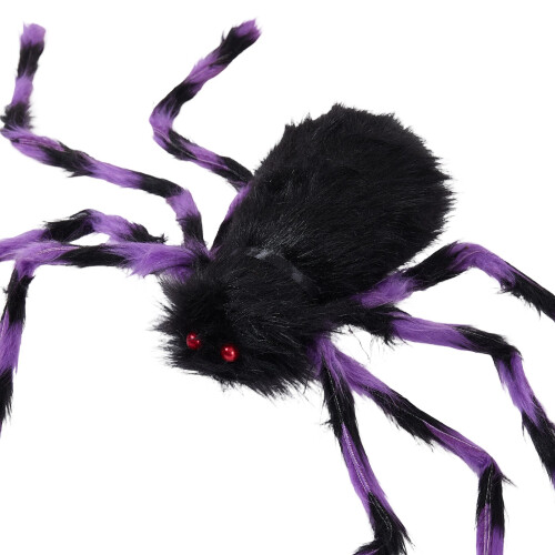 Living And Home Halloween Giant Black-Purple Striped Plush Spider with 7M Triangular Spider Web 2