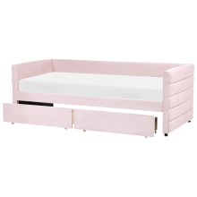 Daybed with Storage MARRAY Velvet Pastel Pink 90 x 200 cm (EU Single)