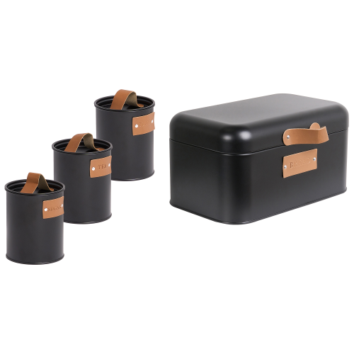Beliani 4 Piece Bread Bin and Canister Set REVERIE Iron Black