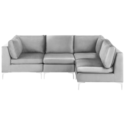 Beliani Modular Corner Sofa 4 Seater EVJA Velvet Grey Left Hand